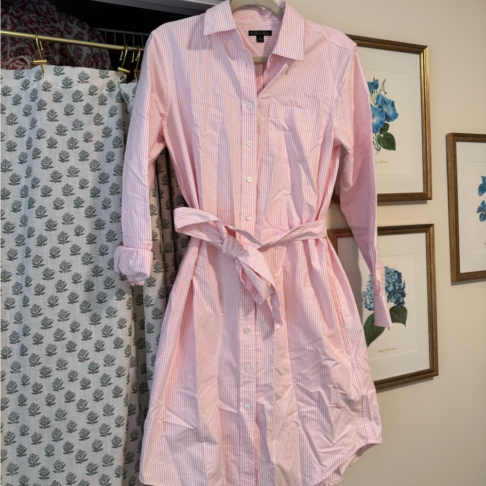 Brooks Brothers Belted Pink Stripe Shirt Dress